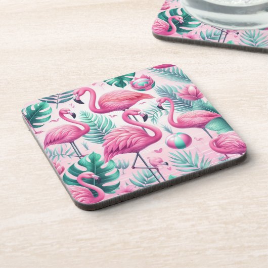 Roze Flamingo Tropisch Ontwerp Bier Onderzetter (Linkerzijde)