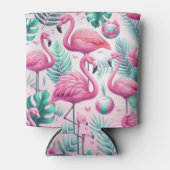 Roze Flamingo Tropisch Ontwerp Blikjeskoeler (Voorkant)