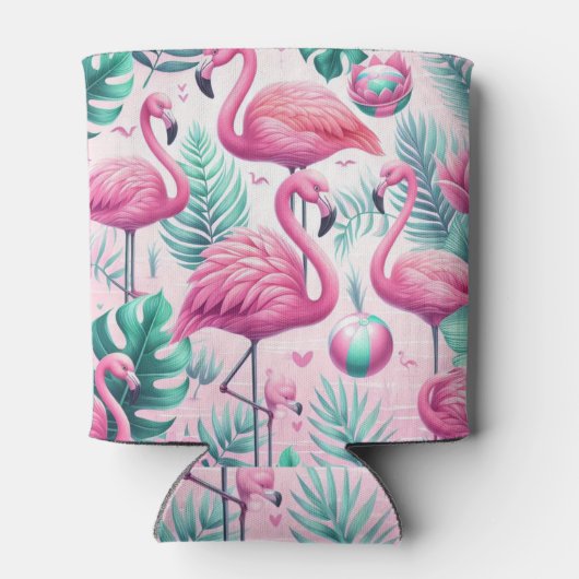 Roze Flamingo Tropisch Ontwerp Blikjeskoeler (Achterkant)