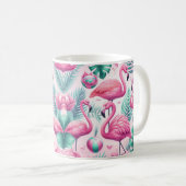 Roze Flamingo Tropisch Ontwerp Koffiemok (Voorkant rechts)