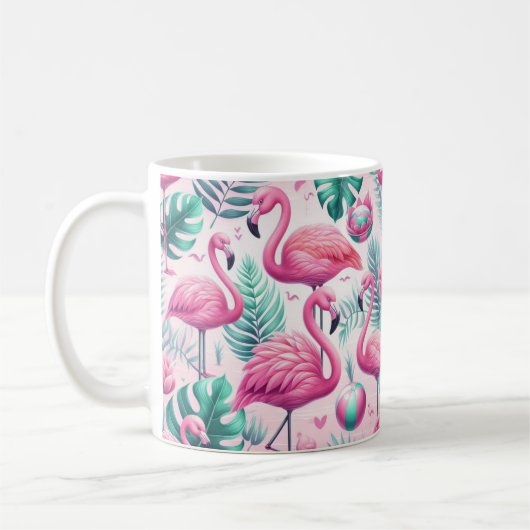 Roze Flamingo Tropisch Ontwerp Koffiemok (Links)