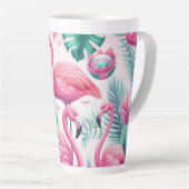 Roze Flamingo Tropisch Ontwerp Latte Mok (Rechterhoek)