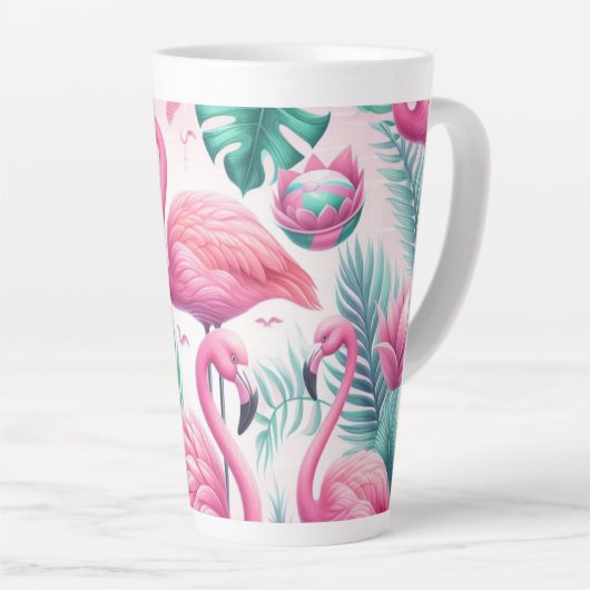 Roze Flamingo Tropisch Ontwerp Latte Mok (Rechterhoek)