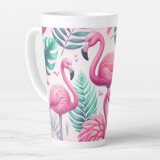Roze Flamingo Tropisch Ontwerp Latte Mok (Linkerhoek)