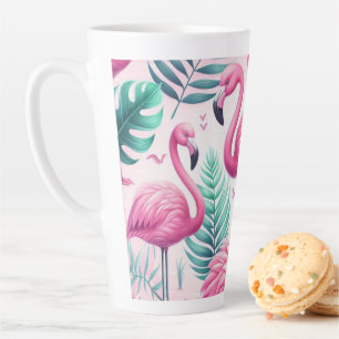 Roze Flamingo Tropisch Ontwerp Latte Mok