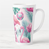 Roze Flamingo Tropisch Ontwerp Latte Mok (Rechts)