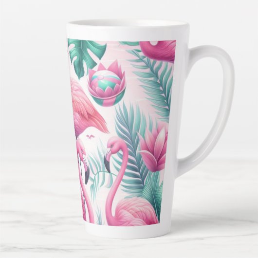 Roze Flamingo Tropisch Ontwerp Latte Mok (Rechts)