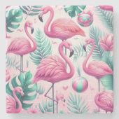 Roze Flamingo Tropisch Ontwerp Stenen Onderzetter (Voorkant)