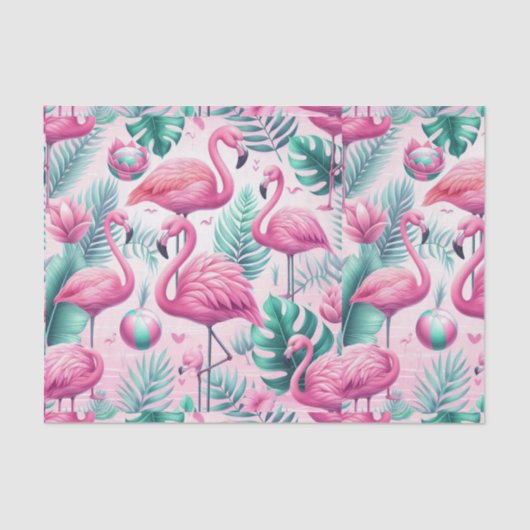 Roze Flamingo Tropisch Ontwerp Tissuepapier (Voorkant)