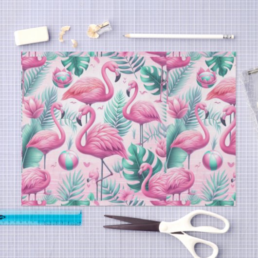 Roze Flamingo Tropisch Ontwerp Tissuepapier (Craft)