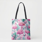 Roze Flamingo Tropisch Ontwerp Tote Bag (Voorkant)