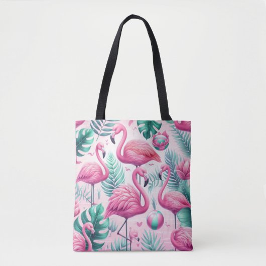 Roze Flamingo Tropisch Ontwerp Tote Bag (Voorkant)