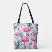 Roze Flamingo Tropisch Ontwerp Tote Bag (Achterkant)