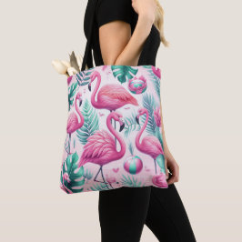 Roze Flamingo Tropisch Ontwerp Tote Bag