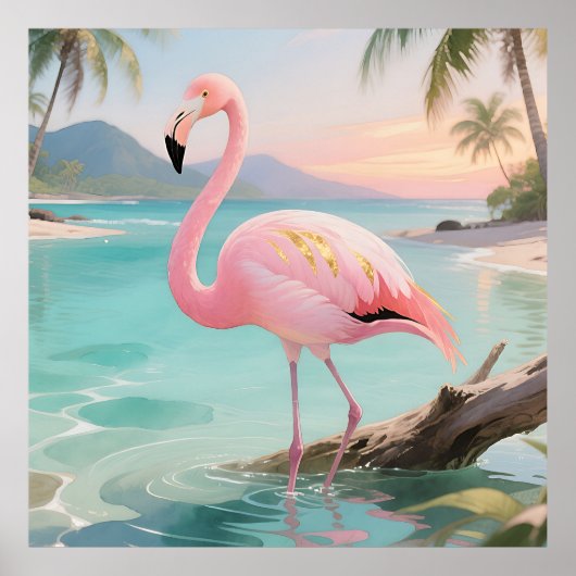 Roze Flamingo Tropisch Paradijs Poster (Voorkant)