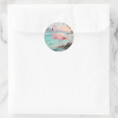 Roze Flamingo Tropisch Paradijs Ronde Sticker (Tas)