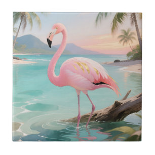 Roze Flamingo Tropisch Paradijs Tegeltje