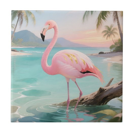 Roze Flamingo Tropisch Paradijs Tegeltje (Voorkant)
