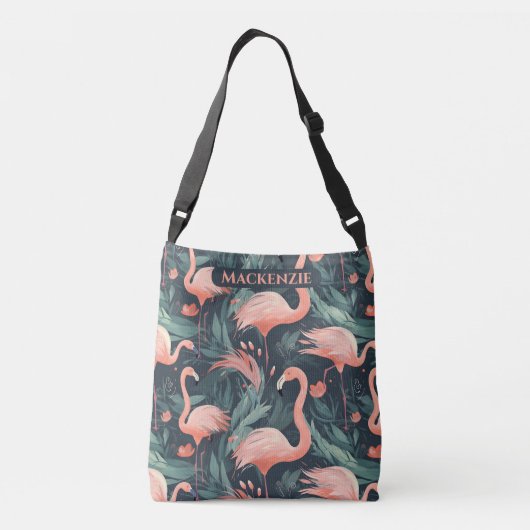 Roze Flamingo Tropisch Patroon Gepersonaliseerd Crossbody Tas (Achterkant)