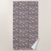 Roze Flamingo tropisch roze en grijs retro Strandlaken (Voorkant)