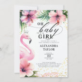 Roze Flamingo Tropisch Roze Goud Meisje Baby showe Kaart (Voorkant)