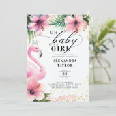 Roze Flamingo Tropisch Roze Goud Meisje Baby showe Kaart (Staand voorkant)