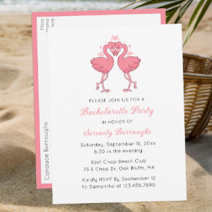 Roze Flamingo Tropisch Strand Bruidsmeisjesfeest Uitnodiging Briefkaart