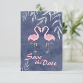 Roze Flamingo Tropisch Strand Bruiloft Save the Da Kaart (Staand voorkant)