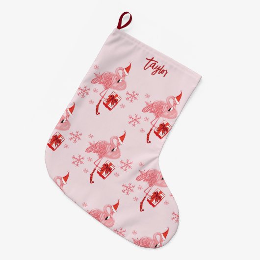 Roze Flamingo Tropisch Strand Vogel Kerstmis Custo Grote Kerstsok (Voorkant (Hangend))