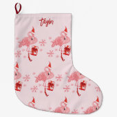 Roze Flamingo Tropisch Strand Vogel Kerstmis Custo Grote Kerstsok (Voorkant)
