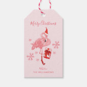 Roze Flamingo Tropisch Strand Vrolijk Kerstfeest Cadeaulabel (Voorkant)