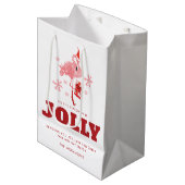 Roze Flamingo Tropisch Strand Witte Kerst Medium Cadeauzakje (Voorkant Gekanteld)