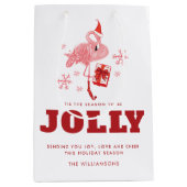 Roze Flamingo Tropisch Strand Witte Kerst Medium Cadeauzakje (Voorkant)
