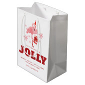 Roze Flamingo Tropisch Strand Witte Kerst Medium Cadeauzakje (Achterkant Gekanteld)
