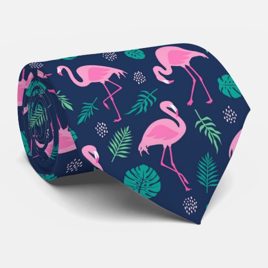 Roze Flamingo Tropisch Stropdas (Opgerold)