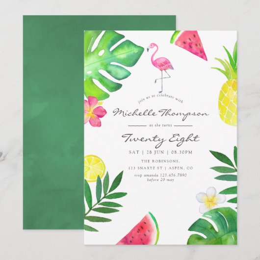 Roze Flamingo Tropisch Verjaardagsfeestje voor elk Kaart (Voorkant / Achterkant)