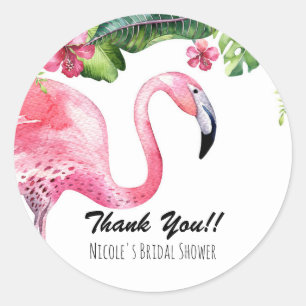 Roze Flamingo Tropisch Zomer Feest Favor Ronde Sticker