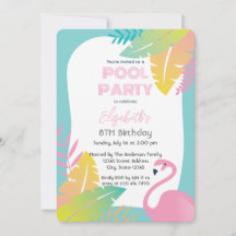 Roze Flamingo Tropisch Zwembad Feest Verjaardag