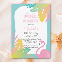Roze Flamingo Tropisch Zwembad Feest Verjaardag