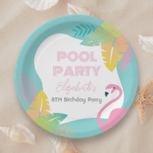 Roze Flamingo Tropisch Zwembad Feest Verjaardag