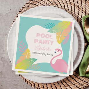 Roze Flamingo Tropisch Zwembad Feest Verjaardag Servet