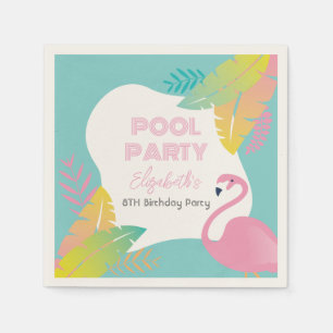 Roze Flamingo Tropisch Zwembad Feest Verjaardag Servet