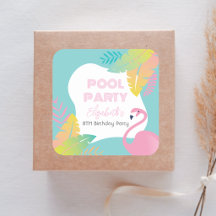 Roze Flamingo Tropisch Zwembad Feest Verjaardag