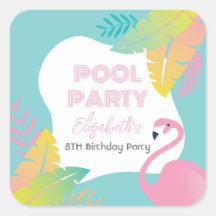 Roze Flamingo Tropisch Zwembad Feest Verjaardag