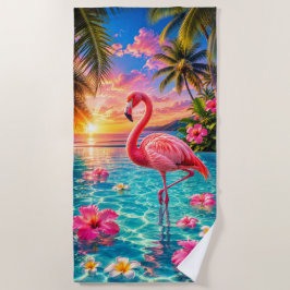 Roze Flamingo Tropisch Zwembad Strandhanddoek Strandlaken