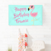 Roze Flamingo Tropische 1ste Verjaardagsfeestdecor Spandoek (Insitu)