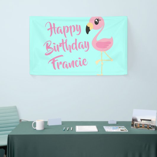 Roze Flamingo Tropische 1ste Verjaardagsfeestdecor Spandoek (Beurs)