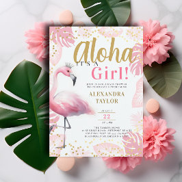 Roze Flamingo Tropische Aloha Meisje Baby shower Kaart