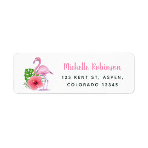 Roze Flamingo Tropische Aquarel Etiket