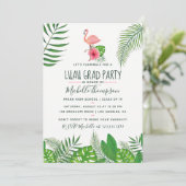 Roze Flamingo Tropische Aquarel Luau Afstudeerfees Aankondiging (Staand voorkant)
